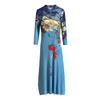 Spring and Autumn Women's Printed Dress Slim Long A-Line Long Dress Irregular Hem