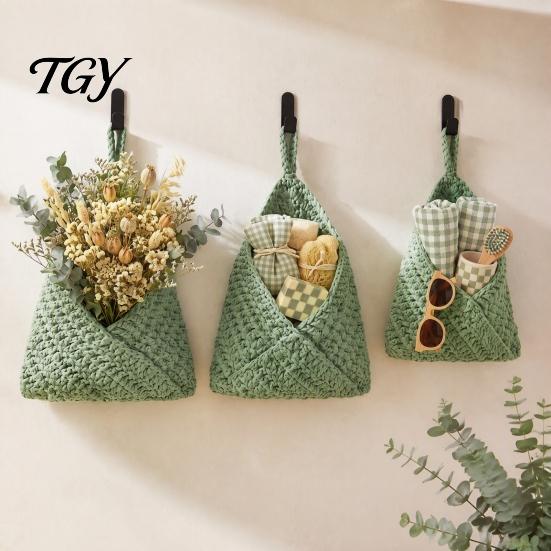 Thickened Cotton Rope Basket 3PCS Hanging Woven Storage Basket, Wall-mounted Organizer Wall Vegetable Pouches, Boho Multi-functional Bag for