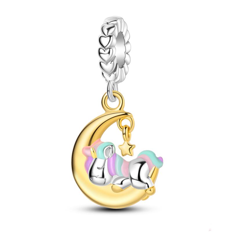 Sweet Romance 925 Silver Rainbow Unicorn Charms Beads Fit 3mm Bracelets DIY Jewelry Making Shining Dreamy