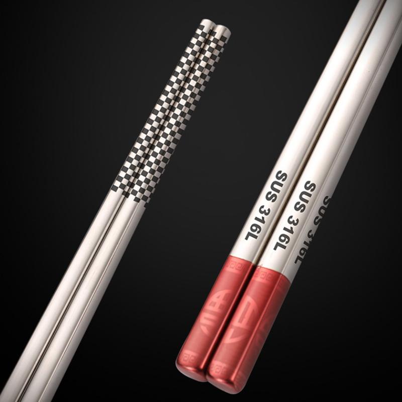 1Pair Chinese Chopsticks 304/316Stainless Steel Non-slip Sushi Chopstick Korean Japanese Food Metal Sticks Outdoor Tableware