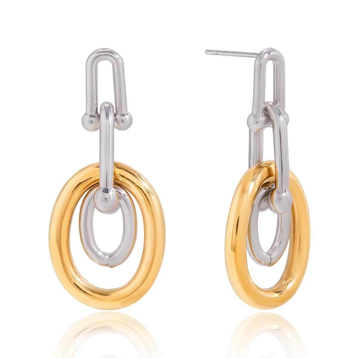 Gold Silver Two-tone Multi-ring Geometric Pendant Earrings 18K Gold Color PVD Plated Stainless Steel Jewelry Gift