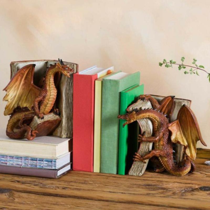 1Pair Resin Dragon Sculpture Bookend Art Crafts Desktop Book Stopper Accessories For Study Room Home Office Ornament Cute Gift