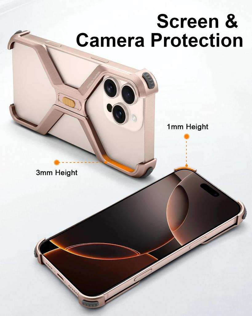 Oatsbasf Bezrámový kovový X-tvarovaný kryt na telefon pro iPhone 16 Pro/Pro Max Hliníková slitina Minimalistický nárazuvzdorný ochranný kryt