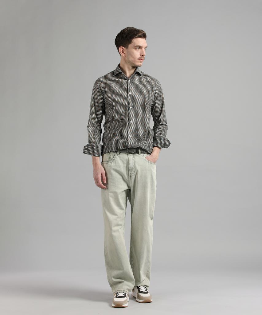 PANICALE Graphic Print Cotton Shirt [Olive Green]