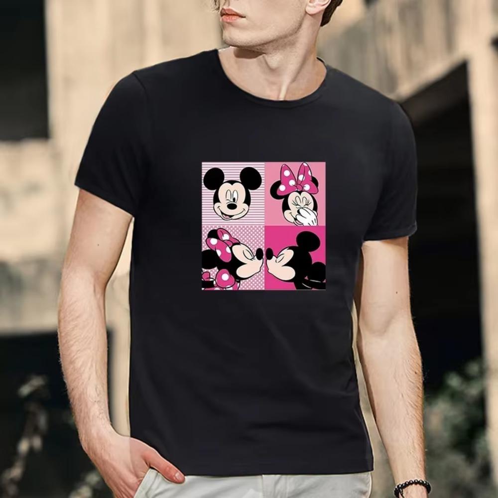 T Shirt For Men Mickey Minnie Mouse Co-Name 100% Cotton Streetwear Short Sleeve Tshirts Women Summer Clothing T-Shirt Tees Tops