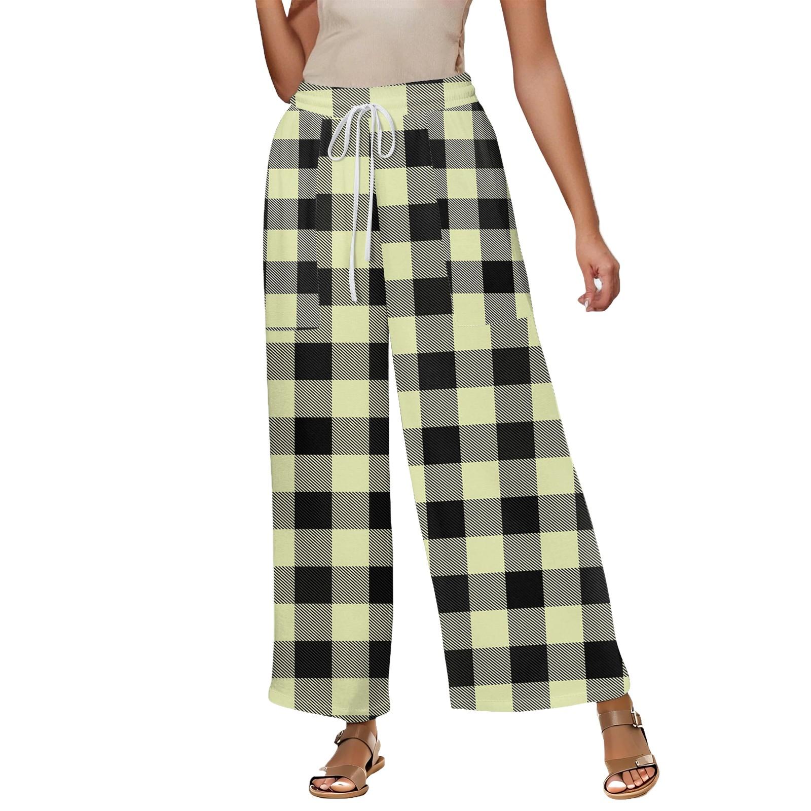 

Женские летние эластичные завязки на талии, клетчатые, с принтом из хлопка и льна, свободные брюки Nine Minute XL жёлтый