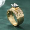 Vintage Square Royal Princess Stylish Rings Wedding Ladies Finger Golden Color Ring Elegant Temperament Jewelry