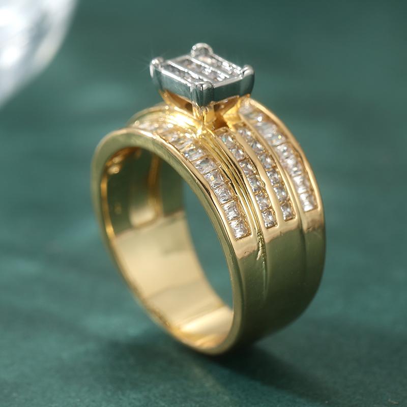 Vintage Square Royal Princess Stylish Rings Wedding Ladies Finger Golden Color Ring Elegant Temperament Jewelry