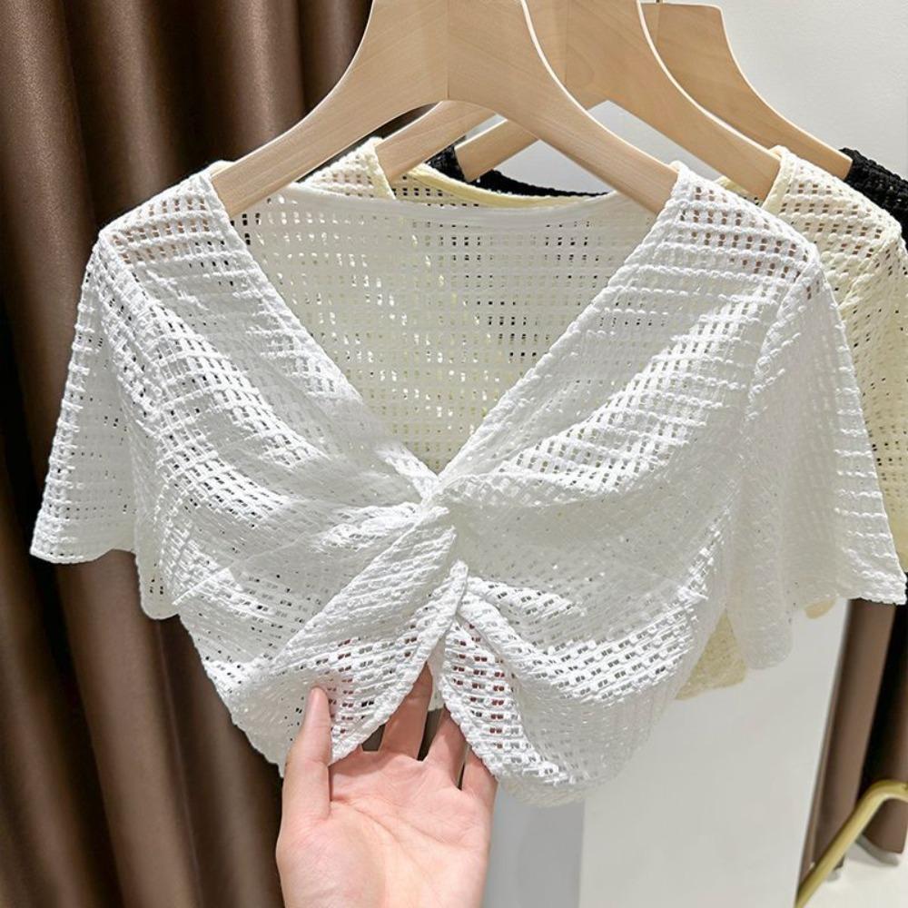 

Трикотажный свитер с V-образным вырезом и сетчатым узором, короткий рукав, солнцезащитная шаль, футболка для отпуска 2XL