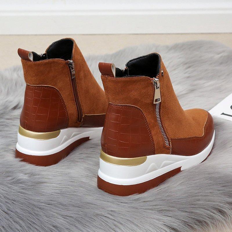 Winter 2025 New Side Zipper Wedge Boots Women's Platform Plus Size Fleece Warm Suede Snow Boots