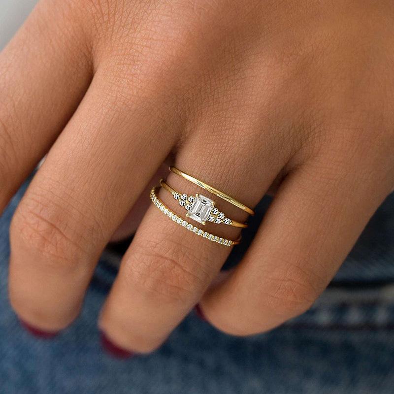 Light Luxury Ring Three-Piece Set, High-End Geometric Ring For Women, Engagement Wedding Matching