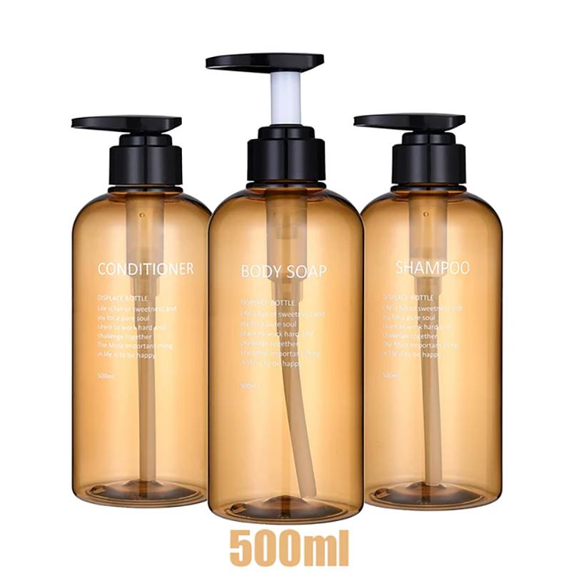 

3pcs 500ml Refillable Shampoo Conditioner Body Wash Dispenser Printed Letters Bathroom Soap Bottle Dispenser Shower Pump Bottle помаранчевий