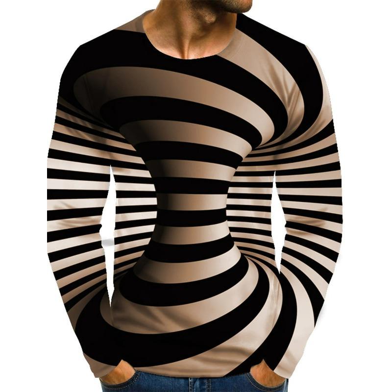 Spring and Autumn Men's 3D Three-dimensional Pattern Men's Casual Crew Neck Straight Long Sleeve T-Shirt