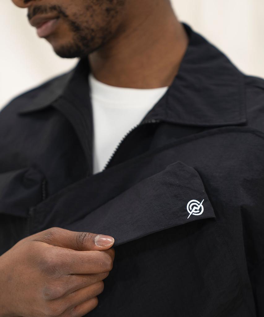 Kallapataleu Nylon Taslan Offset Zip Pocket Half Shirts - Black