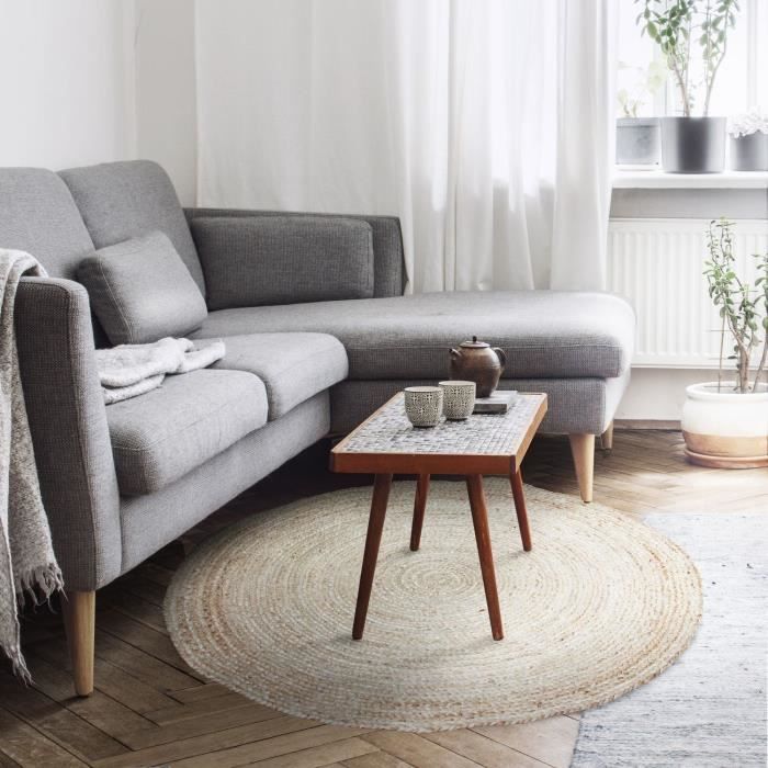 Tapis en jute tressé naturel artisanal D90