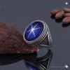 Blue Star Sapphire Ring, 925 Sterling Silver, Flash Light Star Sapphire, Oval-Shape Gemstone, Designer Men's Ring, Birthstone Ring