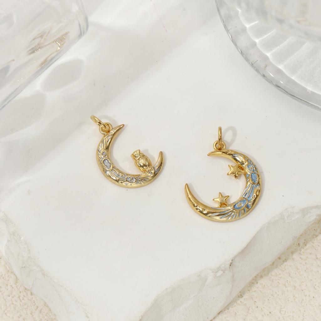 2 PCs Brass Galaxy Charms 18K Gold Plated Enamel Half Moon Pendants For DIY Neckalce Bracelet Jewelry Making 22mm x 17mm