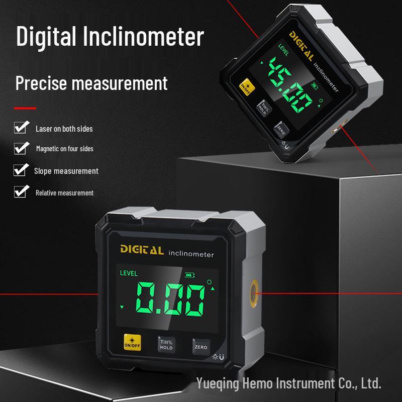 HEMUELE HeMu Dual Laser Digital Inclinometer Level, Angle Measurement, Magnetic Slope Ruler with Four-Sided Charging