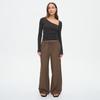 Solid-color Casual and Versatile Stretched-waist Drawstring Straight-leg Long Pants for Women