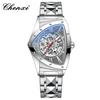 CHENXI Men's Triangle Skeleton Mechanical Watch Unique Design Water Resistant Luminous Stainless Steel/Black Leather Strap Business Watches