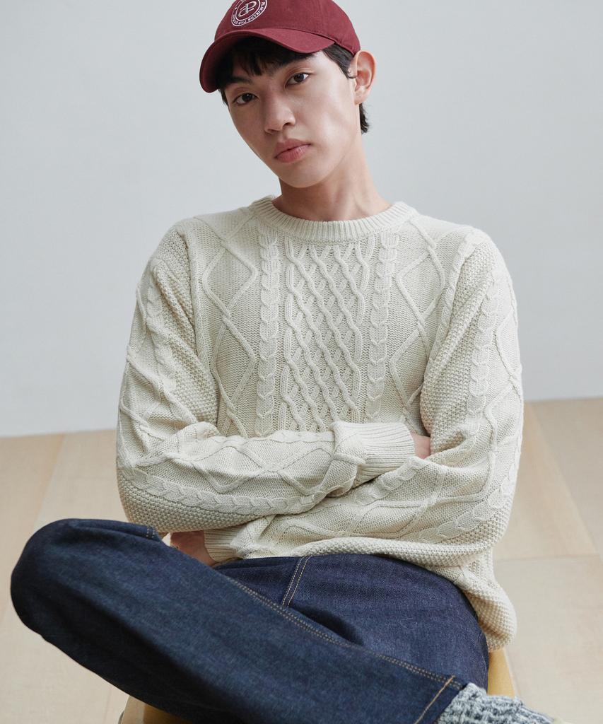 PLAC Cable Basic Round Neck Knit Ivory