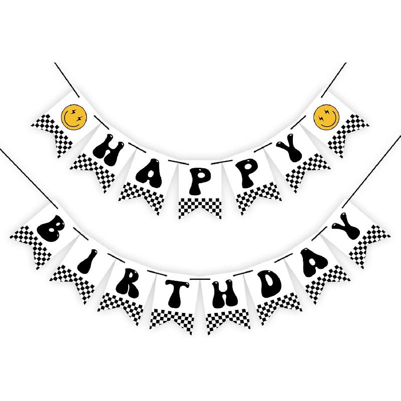 One Happy Dude Birthday Banner Hippie Groovy Smile Face Bunting Garland Handmade Party Paper Banner for First Birthday Party Baby Shower Backdrop