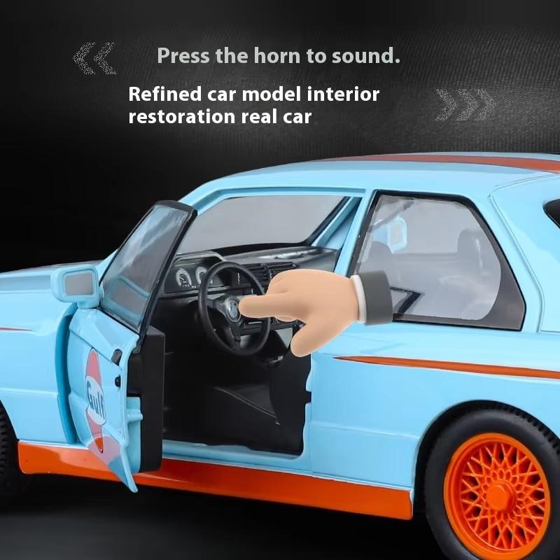 1:24 BMW M3 E30 1987 DTM Alloy Car Model Sound and Light Pull Back Children's Toy Collectibles Birthday gift