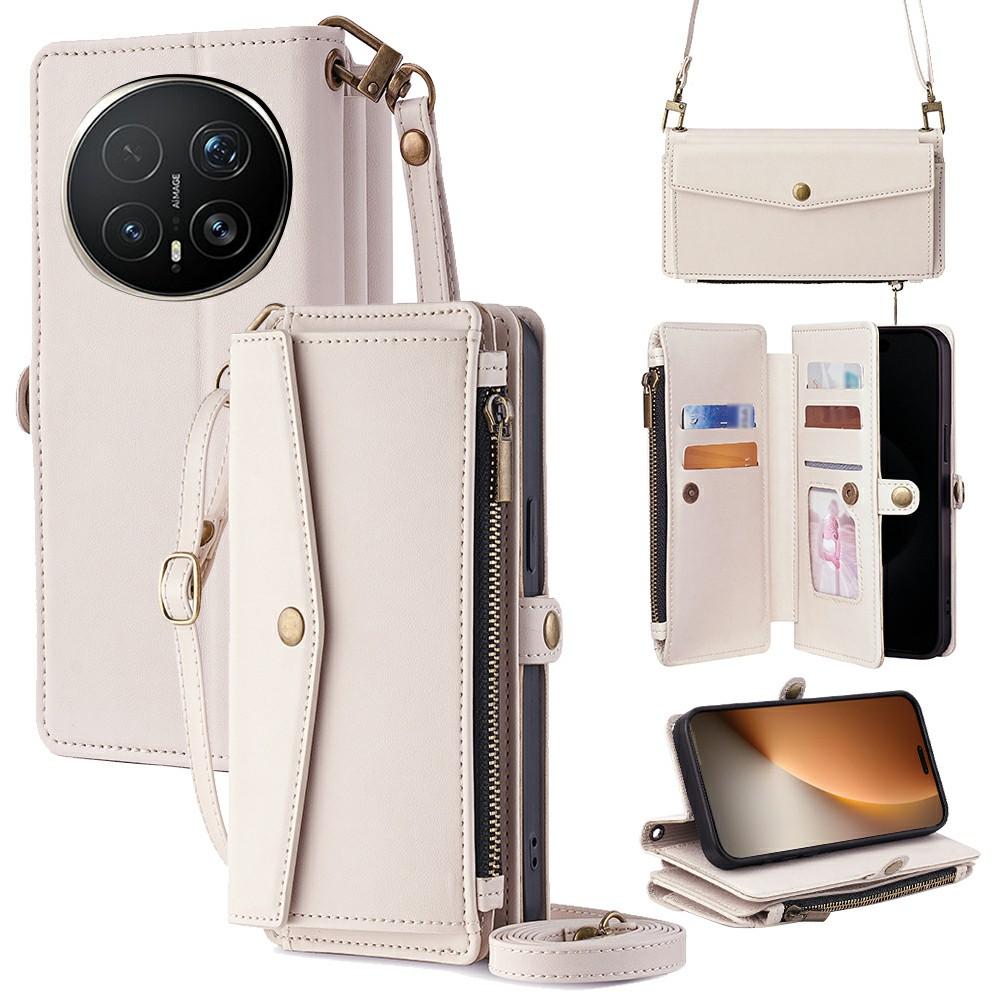 

For Honor Magic8 Pro 5G Case Card Slots Zipper Purse PU Leather Phone Cover with Shoulder Strap