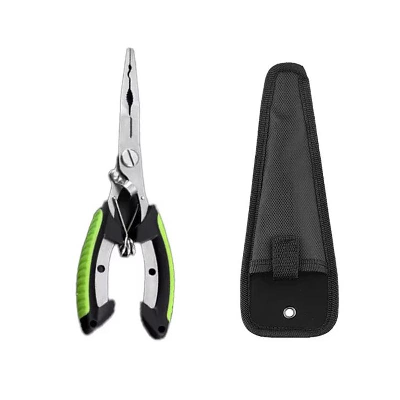 1-Piece Saltwater Fishing Pliers, Stainless Steel Multi-Tool, Curved Jaw with Braid Line Cutter & Split Ring Tip