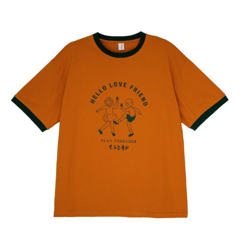 

Huangzheng Women s Color-block Cotton Short-Sleeve T-shirt - Japanese College Style, Loose Fit, 2025 Casual Top One Size оранжевый