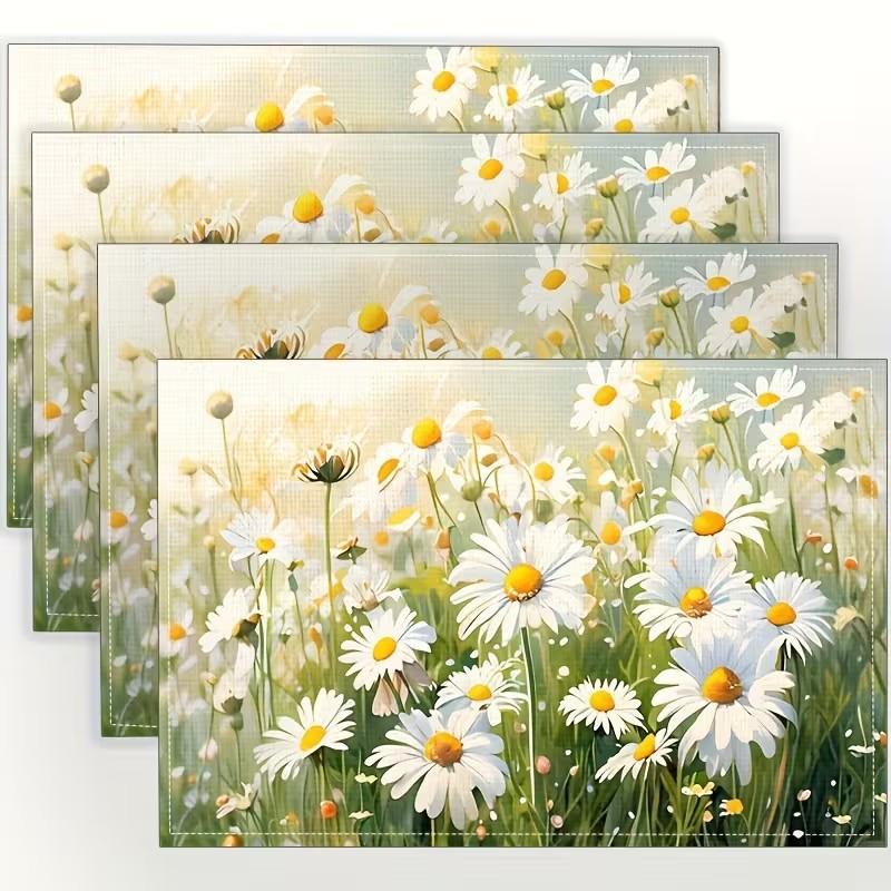 4/6/8Pcs Watercolor Daisy Placemats Premium Linen Table Mat Ideal for Household Dining Space Daily Practical Ornament