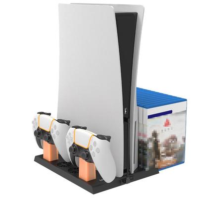 PS5 Stand Cooling Fan with Dual Controller Charging Station, with Storage Slot for Playstation 5 Disc Accessories