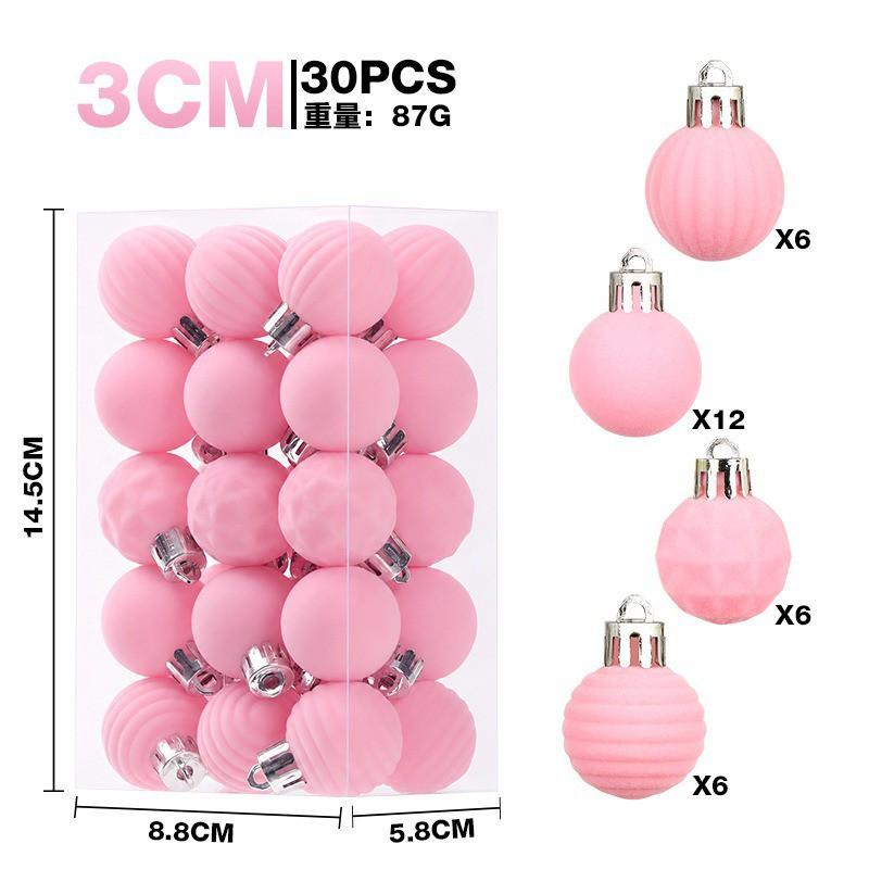 3cm Flocked Christmas Balls 30pcs Set Xmas Tree Hanging Ornaments Luxury Decorations
