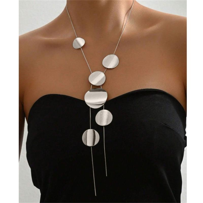 European And American Style Long Necklace  Large Round/Heart Pendant Neck Chain for Women Simple and Elegant Designing