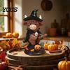 Tiered Tray Decor 2Pcs Halloween Highland Cow Witch Ornament, Resin Figurine with Hat Pumpkin Broom Autumn Tabletop Ornaments & Skull, Cute Farmhouse