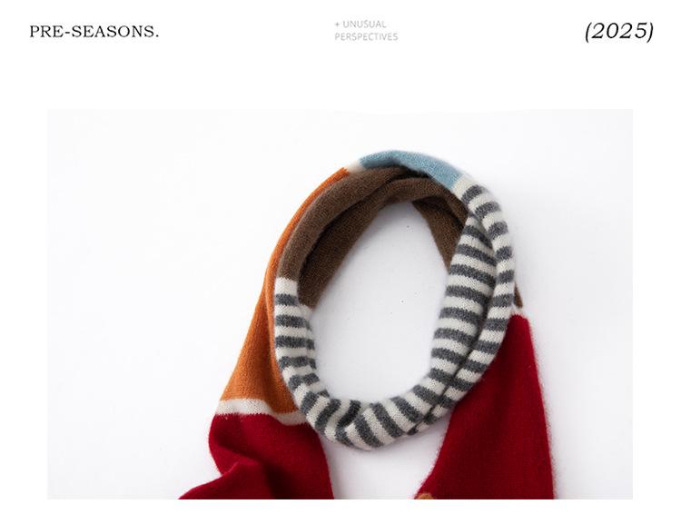 Women's Korean Style Cashmere Scarf - Contrasting Colors, Pure, Warm, and Versatile for Autumn/Winter