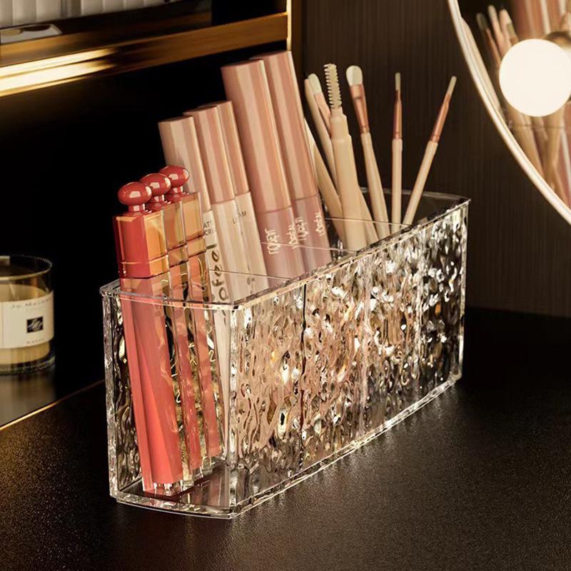 Transparent Luxury Organizer: Desktop Storage Box with Mirror for Makeup, Brushes, Eyebrow Pencils & Stationery.