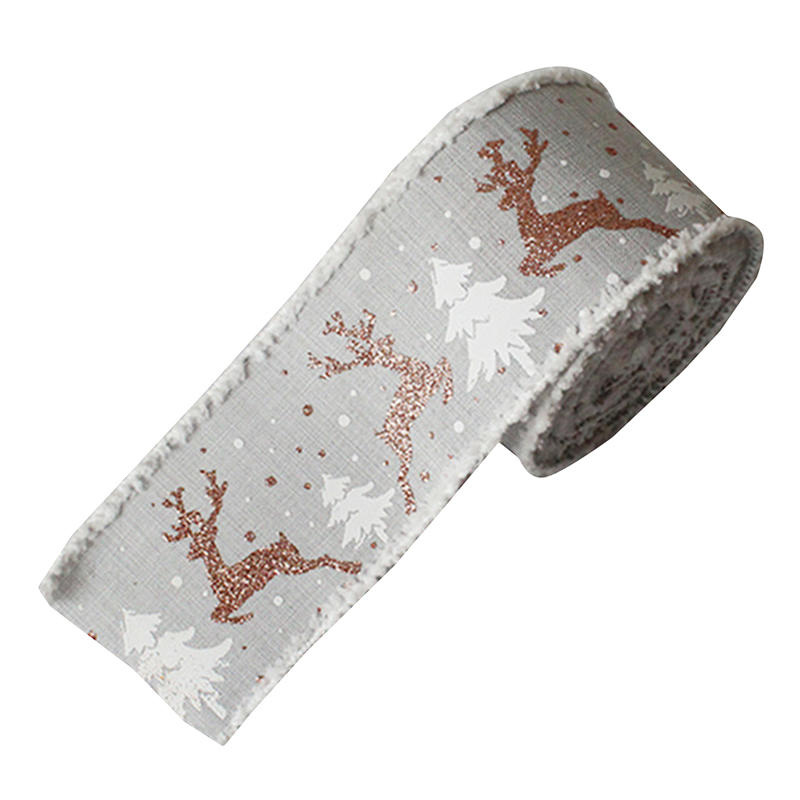 Cute Reindeer Wired Ribbon Diy Crafts Garland Gift Wrapping Ribbons Christmas Burlap Ribbon for Tree Decoration Home Decor
