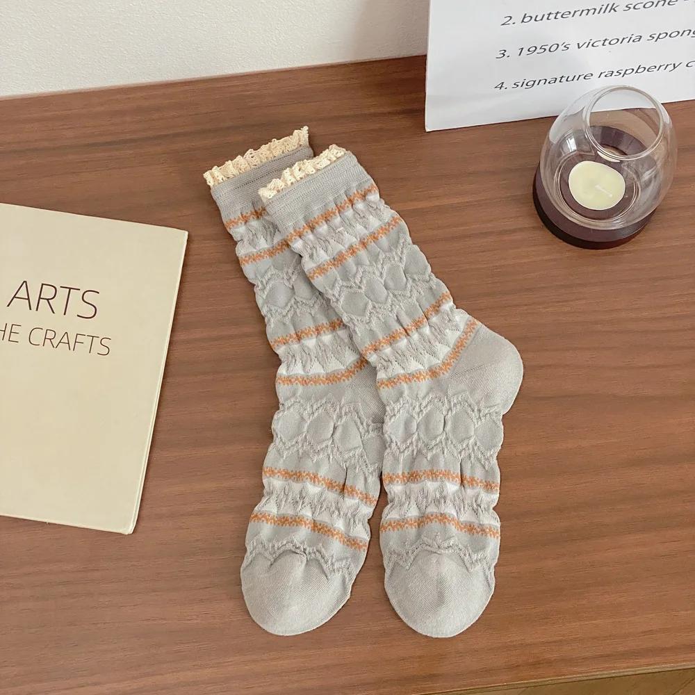 1 Pair Vintage Harajuku Women Socks Fashion Lace Edge Cute Sweet Flower Print Foot Socks  Streetwear Korean Style Female Socks