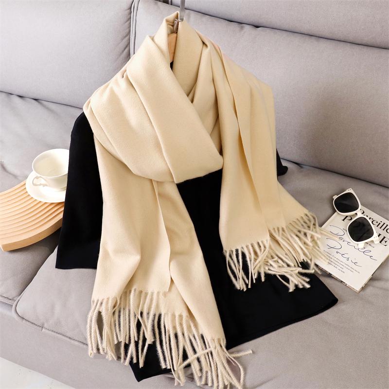 Fashion Luxury Solid Women Winter Scarf Warm Thicken Cashmere Shawl Outdoor Tassels Pashmina Lady Wrap Windproof Scarves