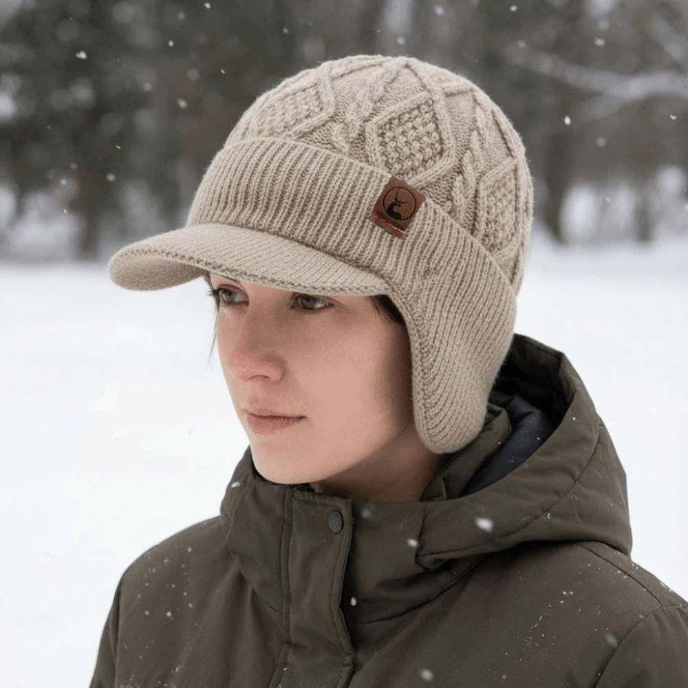 Unisex Plush Fur Lined Winter Beanie Hat Thermal Windproof Earflap Cap Thick Coldproof Knitted Hat Outdoor