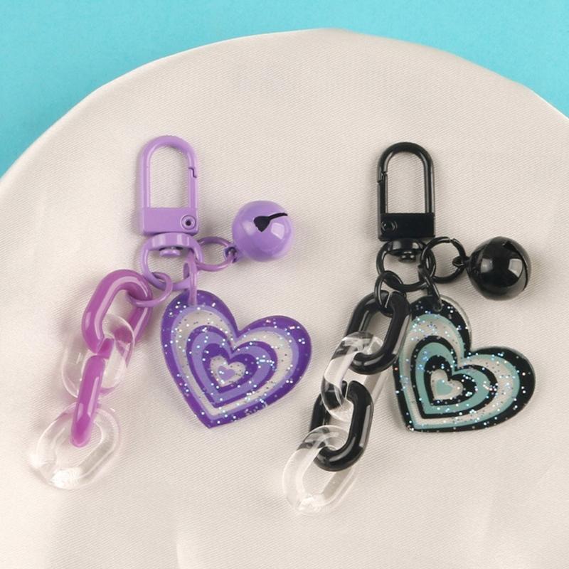 Sweet Acrylic Heart Pendant Keychain Link Chain Keyring for Purse,Handbag, Bag