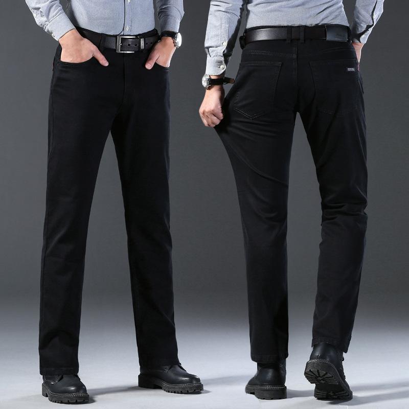 Klasické černé pánské džíny Tenká sekce trendu elastických slim rovných kalhot Business casual kalhoty