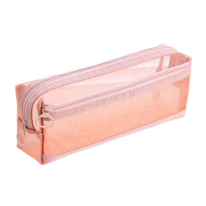 Clear Mesh Pencil Case Double Layer Pencil Pouches Large Capacity Pen Organizers Storage Bag Portable Makeup Storage Bag