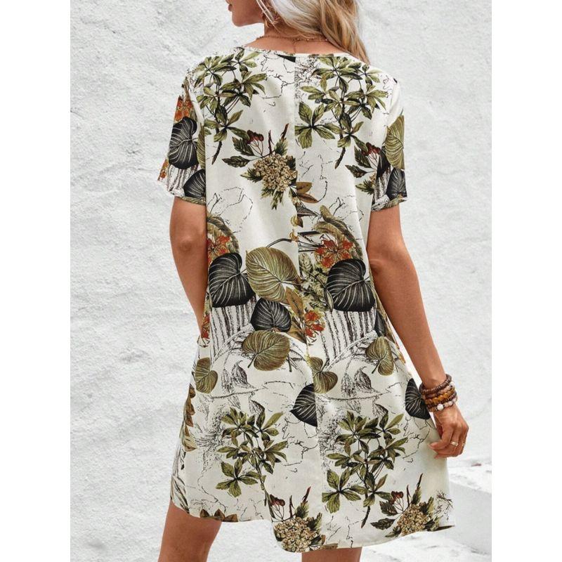 Small Fashion Summer V Neck Fashion Print Elegant Short Sleeve Dress Short Skirt Trendy Women's Dresses