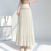 Summer Women Solid Linen Bohemian Ornaments Elastic Long Maxi Holiday Beach Skirt For Girl