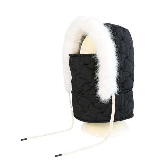 Lei Feng Hat with Soft Plush Inner Fluffy Fur Edge Winter Face Guard Head Cap Adjustable Drawstring Headgear