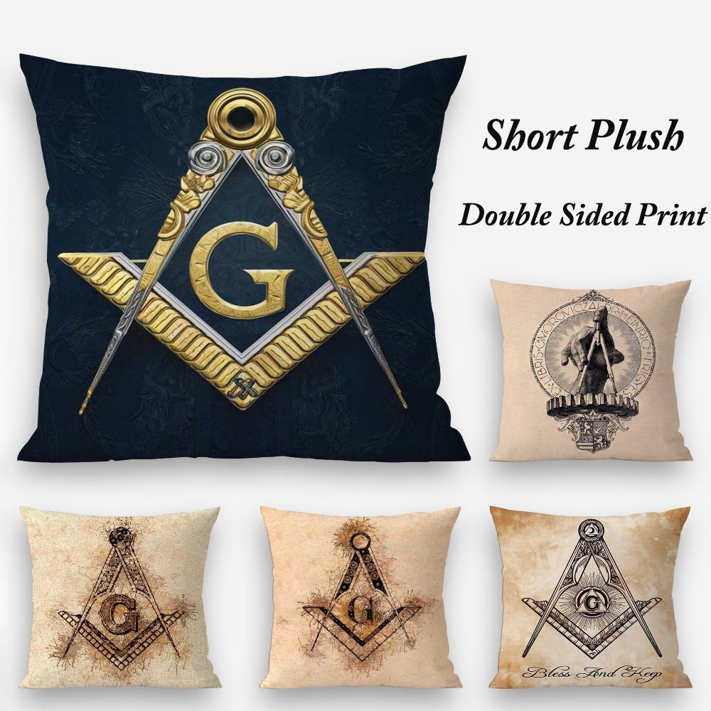 F-Freemason Painting Pillow Case Plush Fabric Soft Double Sided Print Sofa Cushion Cover Throw Pillow Covers