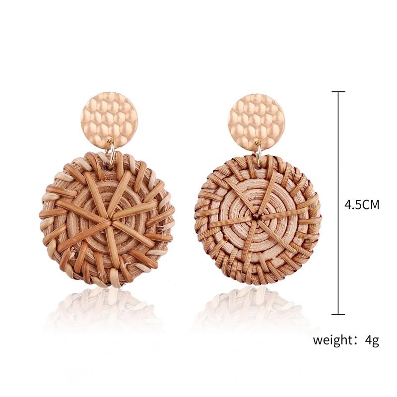 Rattan Earrings 2021 Trend Lightweight Geometric Statement Woven Bohemian Earring Handmade Straw Wicker Braid Hoop Drop Dangle