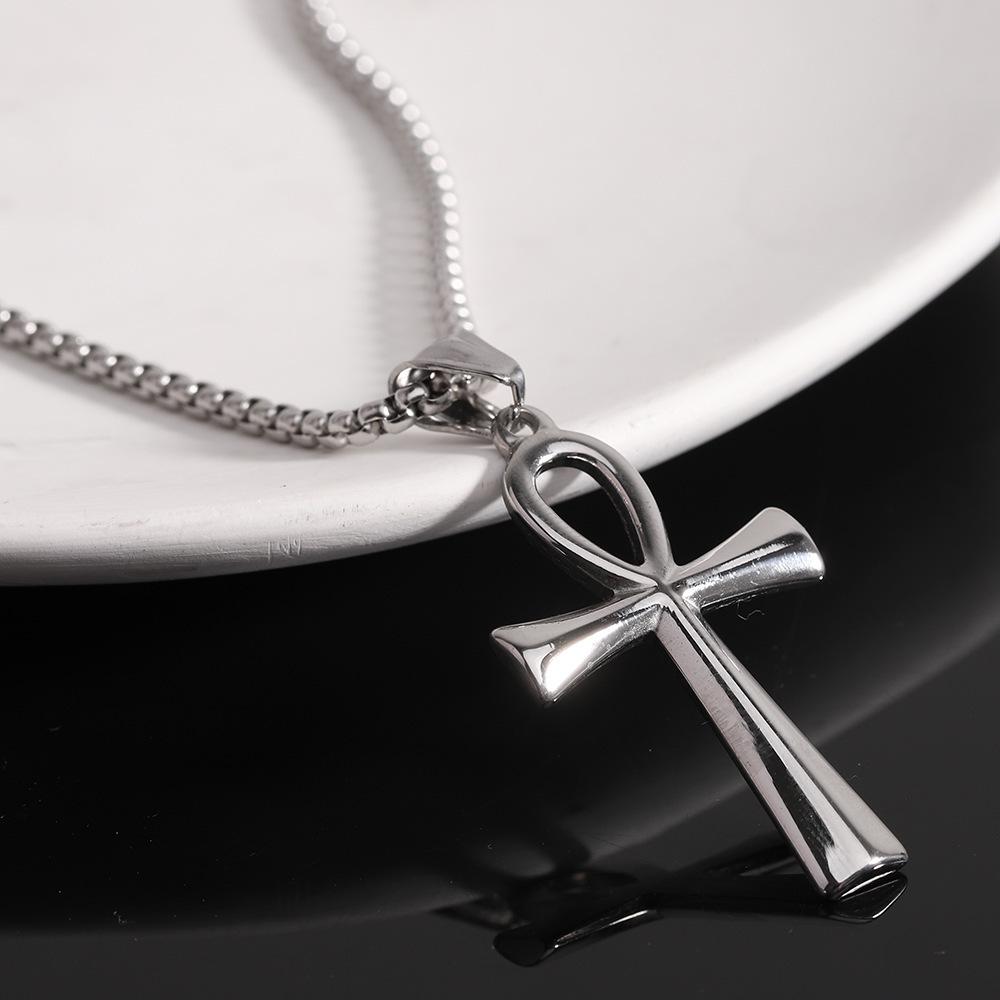 26MM Smooth Stainless Steel Cross Necklace - European  American Style